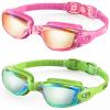 Aegend Swim Goggles, 2 Pack Swimming Goggles No Leaking Adult Men Women Youth, Flexible, Detachable, Mirrored, Pink & Green view 1