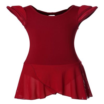 DANSHOW Girls Ballet Dance Leotards with Flutter Sleeve Petal Skirt and Bowknot Back(YW3033-XXL-02)
