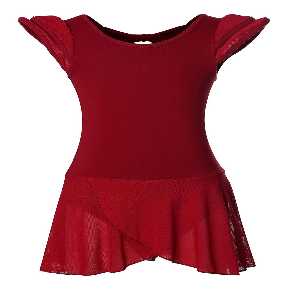 DANSHOW Girls Ballet Dance Leotards with Flutter Sleeve Petal Skirt and Bowknot Back(YW3033-XXL-02)