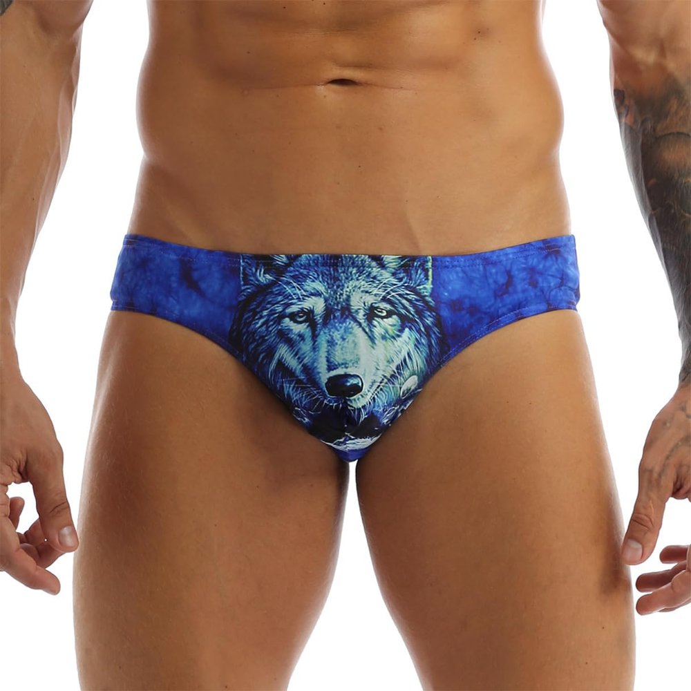 Agoky Mens' 3D Wolf Leopard Printed Underwear Bulge Pouch Bikini Briefs G-String Shorts Blue Medium