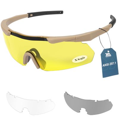 xaegistac Tactical Eyewear 3 Interchangeable Lenses Outdoor Unisex Shooting Glasses (Khaki Frame)