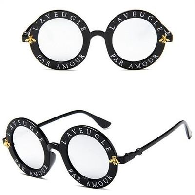 New Retro Round Lady Sunglasses English Letter Bees Men Luxury Brand Cat Eye Glasses - Transparent white C3