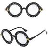 New Retro Round Lady Sunglasses English Letter Bees Men Luxury Brand Cat Eye Glasses - Transparent white C3 view 1