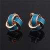 GRACE JUN Gold Plated Love Knot Shape Clip on Earrings No Pierced for Women Luxury Screw Clip Earrings (Blue) view 4