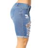 JJ-GOGO Mid Jean Shorts - Mid Rise Wash Denim Destroyed Shorts Ripped Hole Destroy Scratch Jeans for Women view 3