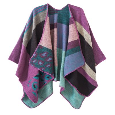 EXCHIC Women's Retro Shawl Wrap Open Front Poncho Cape Cardigan for Fall Winter (Purple)