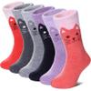 FNOVCO Kids Merino Wool Hiking Socks Toddlers Boys Girls Cozy Thermal Winter Thick Warm Crew Socks 6 Pairs (8-12 Years, Cute Cat) view 1