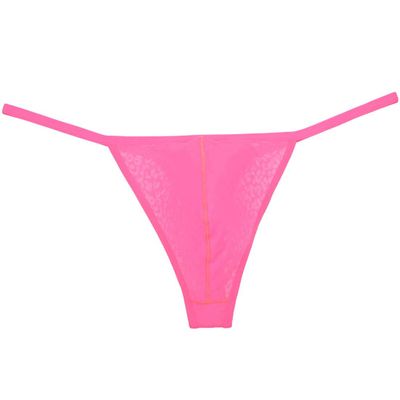OROCOJUCO Men's Enlarge Pouch Jacquard Thong String Underwear Micro Bikini Mini T-Back XL Pink