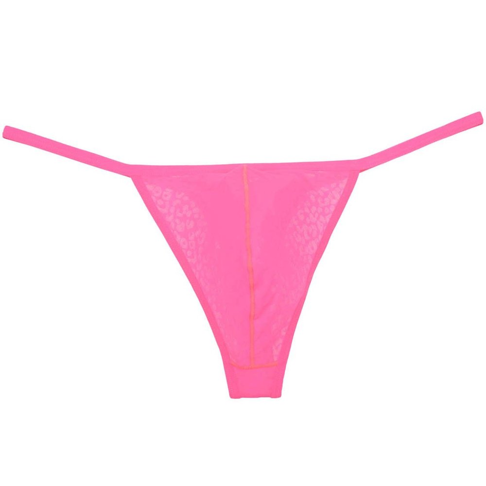 OROCOJUCO Men's Enlarge Pouch Jacquard Thong String Underwear Micro Bikini Mini T-Back XL Pink