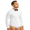 dPois Men's Adult Long Sleeve Prom Dress Shirts Latin Dance Top Leotard with Bowtie White Large(Bust: 40.0"/102cm) view 2