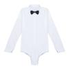 dPois Men's Adult Long Sleeve Prom Dress Shirts Latin Dance Top Leotard with Bowtie White Large(Bust: 40.0"/102cm) view 4