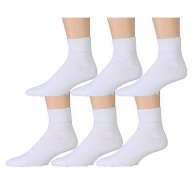 6 Pairs Value Pack of Wholesale Sock Deals Mens Ankle Socks, White, 10-13