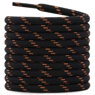DELELE 2 Pair Thick Round Climbing Shoelaces Black Orange Dots Hiking Shoe Laces Boot Laces 57 inch