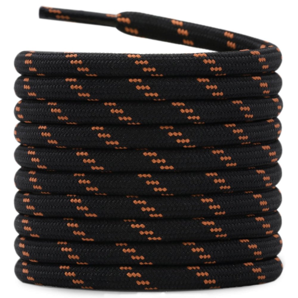 DELELE 2 Pair Thick Round Climbing Shoelaces Black Orange Dots Hiking Shoe Laces Boot Laces 57 inch