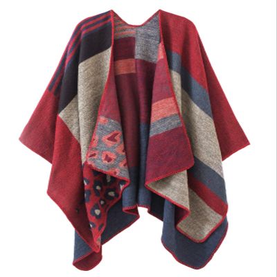 EXCHIC Women's Retro Shawl Wrap Open Front Poncho Cape Cardigan for Fall Winter (Red)