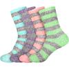 BambooMN Women's Soft Fuzzy Warm Cozy Comfy Fuzzy Plush Cute Striped Slipper Socks - Assortment A - 4 Pairs view 1