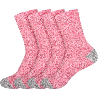 BambooMN Women's Extra Large Soft Fuzzy Warm Cozy Comfy Fuzzy Plush Cute Solid Slipper Socks - Red Grey - 4 Pairs