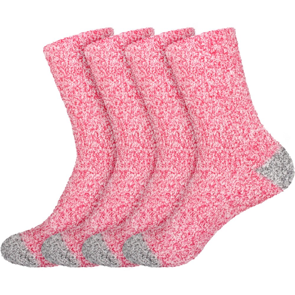 BambooMN Women's Extra Large Soft Fuzzy Warm Cozy Comfy Fuzzy Plush Cute Solid Slipper Socks - Red Grey - 4 Pairs