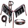 Showman 4 Piece Beaded Navajo Design Headstall & Breast Collar Set w/Fringe view 1