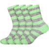 BambooMN Women's Soft Fuzzy Warm Cozy Comfy Fuzzy Plush Cute Striped Slipper Socks - Green Grey - 4 Pairs view 1
