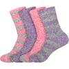 BambooMN Women's Extra Large Soft Fuzzy Warm Cozy Comfy Fuzzy Plush Cute Striped Solid Slipper Socks - Assortment D - 4 Pairs view 1