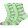 BambooMN Women's Extra Large Soft Fuzzy Warm Cozy Comfy Fuzzy Plush Cute Striped Solid Slipper Socks - Green Grey - 4 Pairs view 1