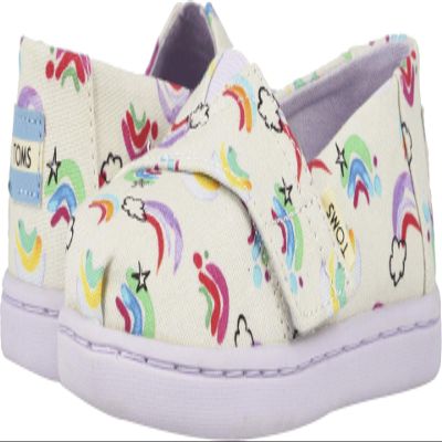 TOMS Alpargata Tiny Girls' Infant-Toddler Slip On 6 M US Toddler White-Rainbow