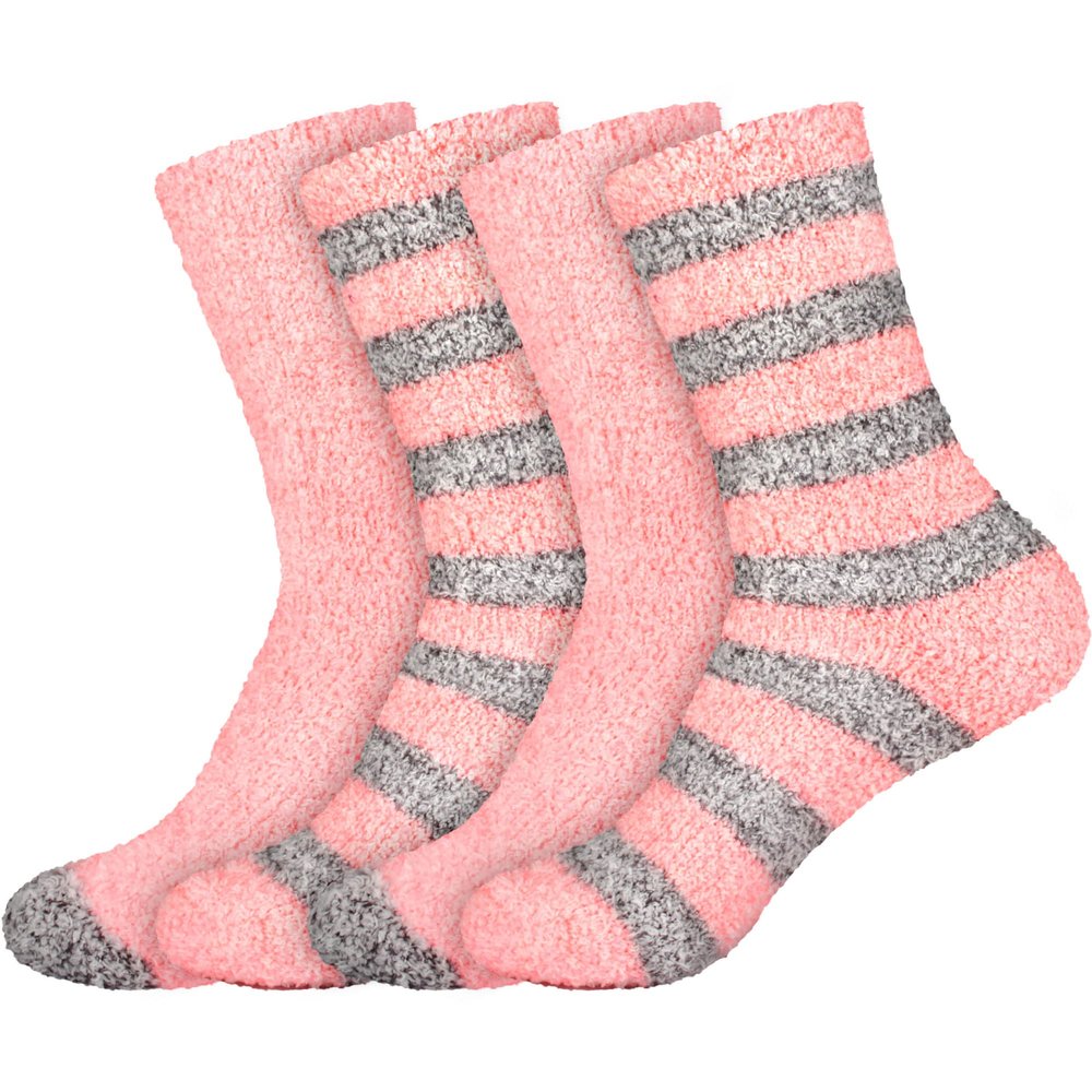 BambooMN Women's Soft Fuzzy Warm Cozy Comfy Fuzzy Plush Cute Striped Solid Slipper Socks - Pink Grey - 4 Pairs