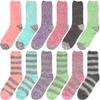 BambooMN Women's Soft Fuzzy Warm Cozy Striped Solid Socks - Assortment C - 12 Pairs view 2