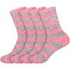 BambooMN Women's Extra Large Soft Fuzzy Warm Cozy Comfy Fuzzy Plush Cute Striped Slipper Socks - Red Grey - 4 Pairs view 1