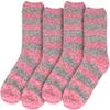 BambooMN Women's Extra Large Soft Fuzzy Warm Cozy Comfy Fuzzy Plush Cute Striped Slipper Socks - Red Grey - 4 Pairs view 2