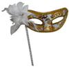 AZYOUNG Woman's Christmas Halloween Black Purple Red White Feather Flower Plastic Masquerade Mask on Stick,(White) view 1