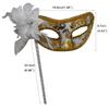 AZYOUNG Woman's Christmas Halloween Black Purple Red White Feather Flower Plastic Masquerade Mask on Stick,(White) view 2
