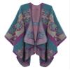 EXCHIC Womens Retro Warm Shawls Poncho Cape Floral Printed Open Front Cardigans Sweater (Blue-Purple) view 1