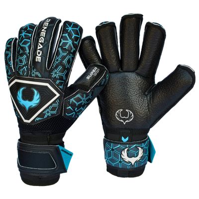 Renegade GK Triton Specter Goalie Gloves with Pro-Tek Finger Spines | 3.5+3mm Super Grip & 4mm Duratek | Black & Blue Soccer Goalkeeper Gloves (Size 7, Youth, Roll Cut, Level 2)