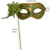 AZYOUNG Woman's Christmas Halloween Black Purple Red White Feather Flower Plastic Masquerade Mask on Stick,(Green) view 2