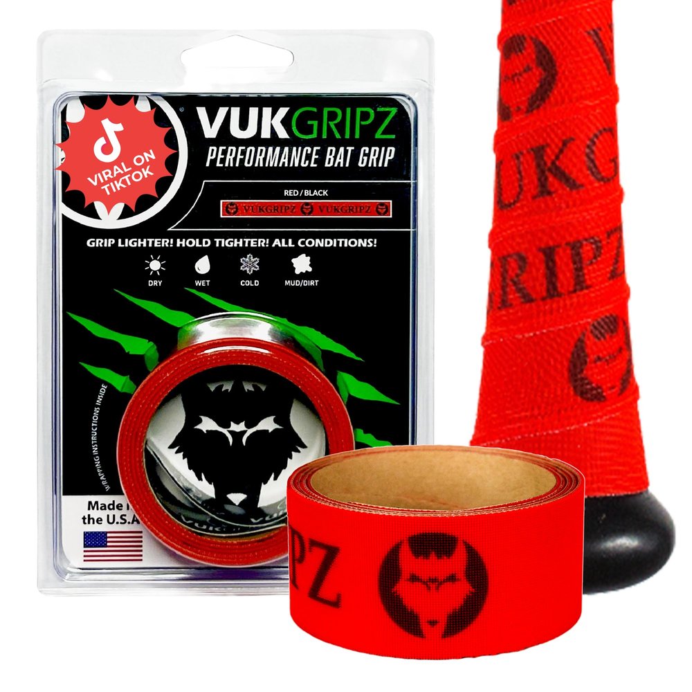 VukGripz Legacy Red Baseball Bat Grip Tape - Softball Bat Tape Grip, Non-Slip, Reusable, Boosts Speed & Control, Durable, Thin Grippy Wrap for Baseball or Softball Players, Made in The USA