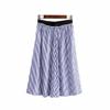 Dawery Womens Elegant Striped Midi Skirt Faldas Mujer Elastic Waist Pleated Ladies Summer Office Wear Mid Calf Chic Skirts L view 1