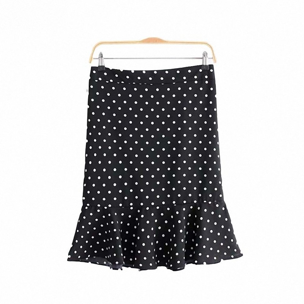 Womens Sweet Ruffles Dot Pattern Mini Skirt Back Zipper Pleated Office Lady Work Wear Ladies Casual Chic Mermaid Skirts S