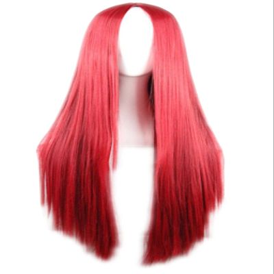 Flonding 75cm 29.5 inches Red Wig Women's Long Straight Middle Part Synthetic Hair Wigs No bangs Cosplay Anime Halloween Costume Party Hair Wig for Women with Wig Cap