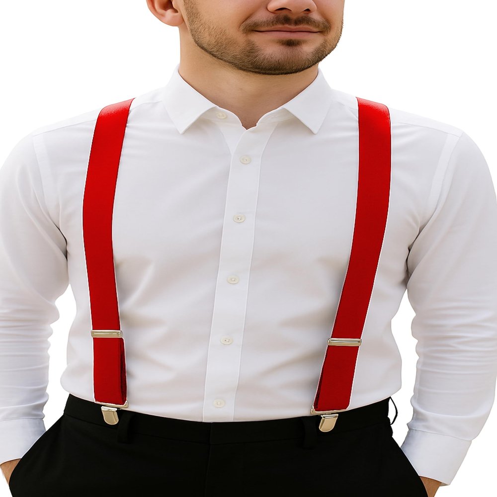 trilece Red Suspenders for Men - Red Suspender for Women - Cheech and Chong Costume - American Psycho Costume Braces - Strong Clips