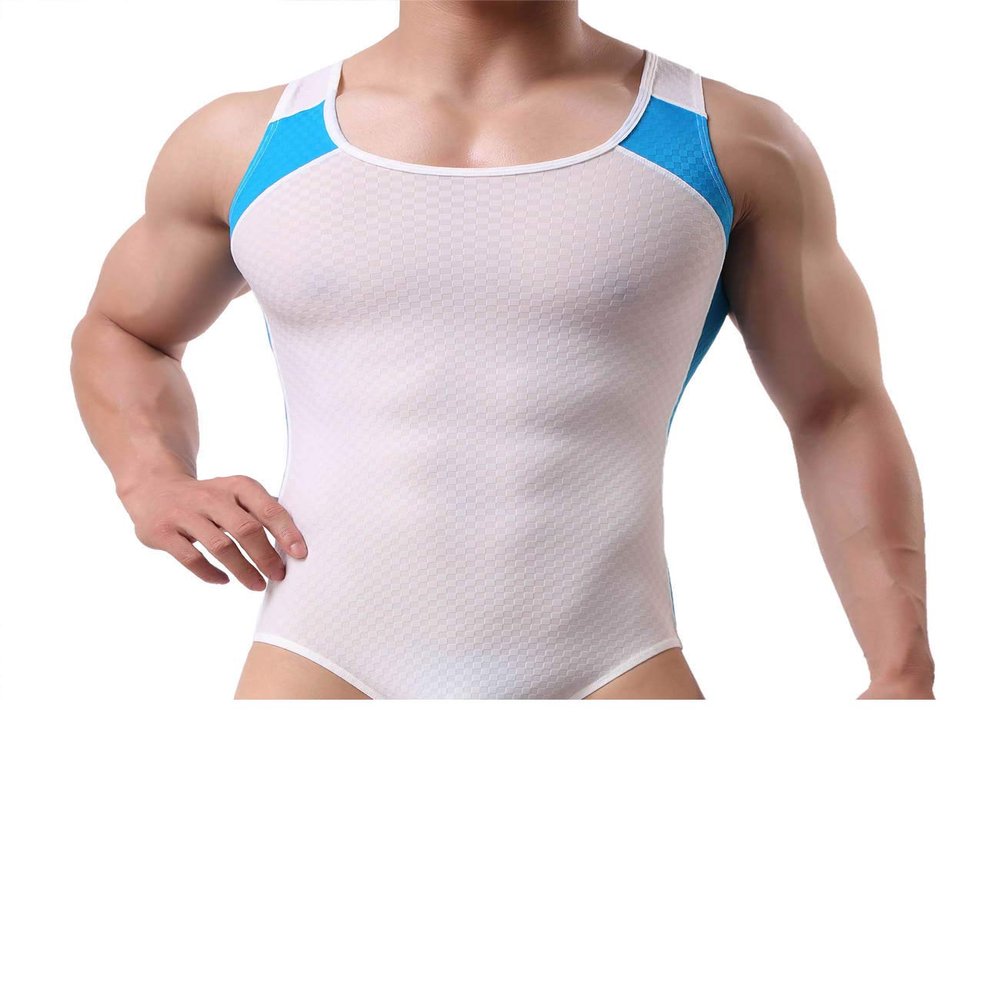 BRAVE PERSON Men's Fitness Sports Swimming Tights Sexy Jumpsuits Shapewear Bodysuits K01-03 (M / 28"-32'', 01 White)