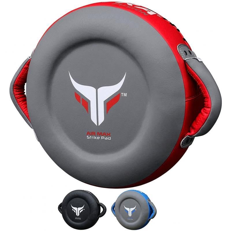 Mytra Fusion Boxing Round Pad Kickboxing Coach Training Punching Focus Mitts for Martial Arts, MMA & Muay Thai, Strike Boxing Focus Pads for Speed, Focus & Accuracy (Grey/Red)