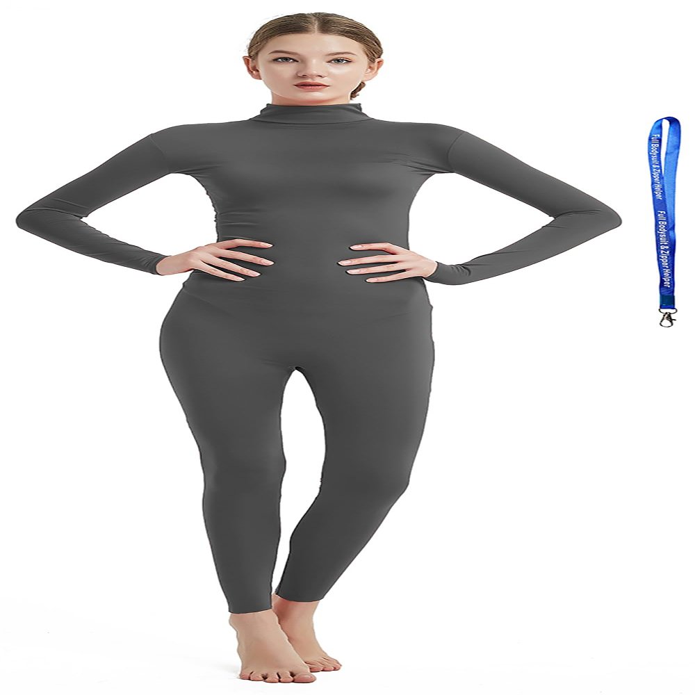 Full Bodysuit With Zipper Helper Womens Costume Without Hood and Gloves Socks Spandex Zentai Unitard (Large, Dark Grey)