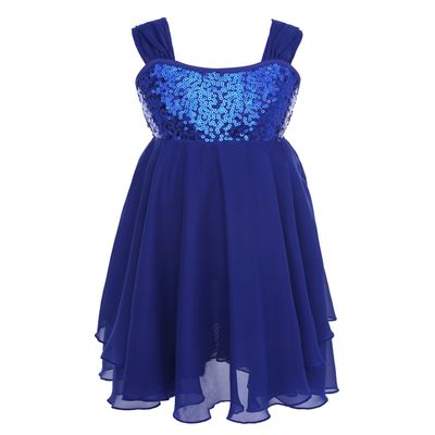 Agoky Kids Girls Sequined Irregular Chiffon Ballet Dance Dress Ballerina Gymnastics Leotard Dancing Costumes Blue 6-8