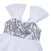 Agoky Kids Girls Sequined Irregular Chiffon Ballet Dance Dress Ballerina Gymnastics Leotard Dancing Costumes White 6-8 view 3