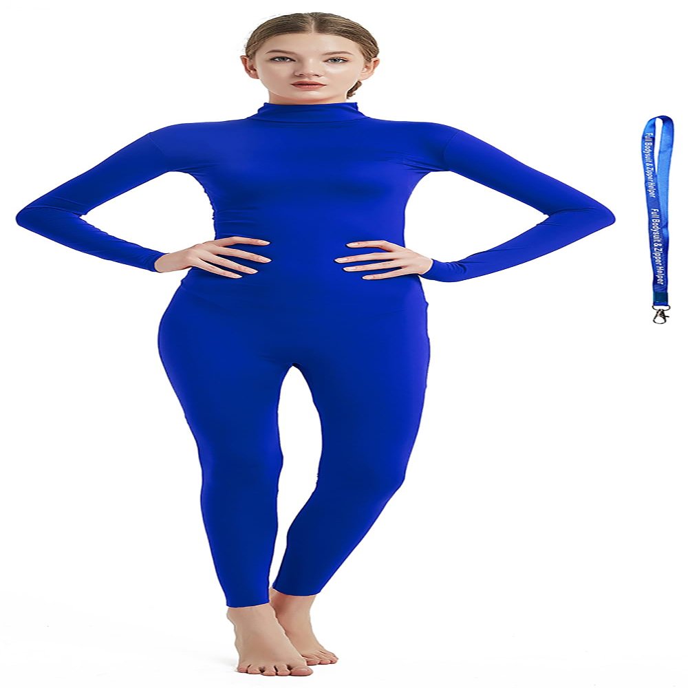 Full Bodysuit With Zipper Helper Womens Costume Without Hood and Gloves Socks Spandex Zentai Unitard (Large, Blue)