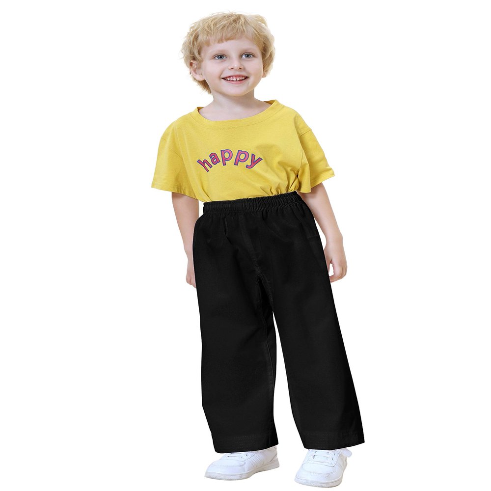 TopTie Adult Kids Karate Pants Martial Arts Pants Student Karate Gi Pants-Black-Size 3
