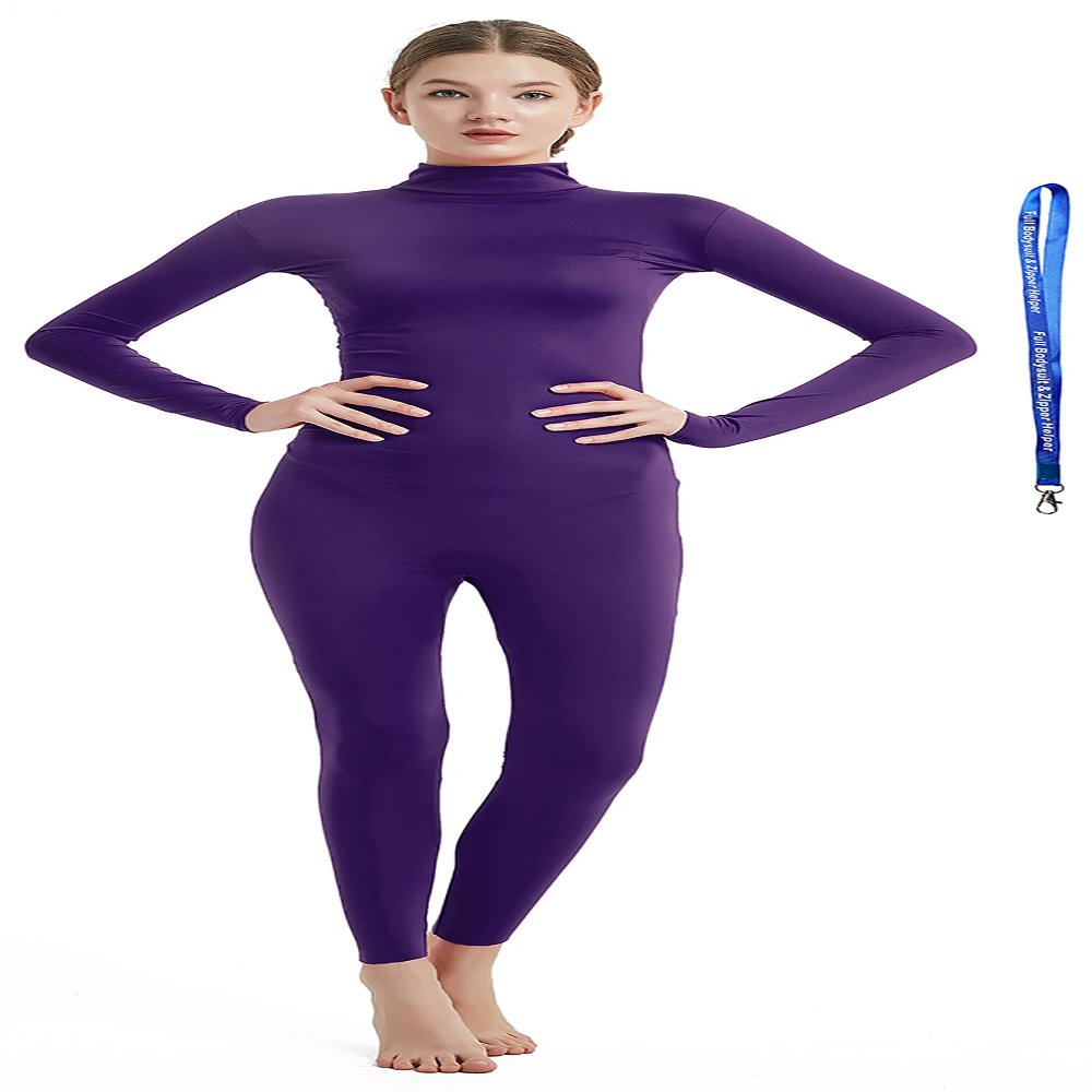 Full Bodysuit With Zipper Helper Womens Costume Without Hood and Gloves Socks Spandex Zentai Unitard (Medium, Dark Purple)