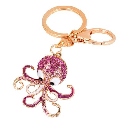 Heaven2017 Rhinestone Octopus Key Chain Women Bag Purse Wallet Charm - Rose Red